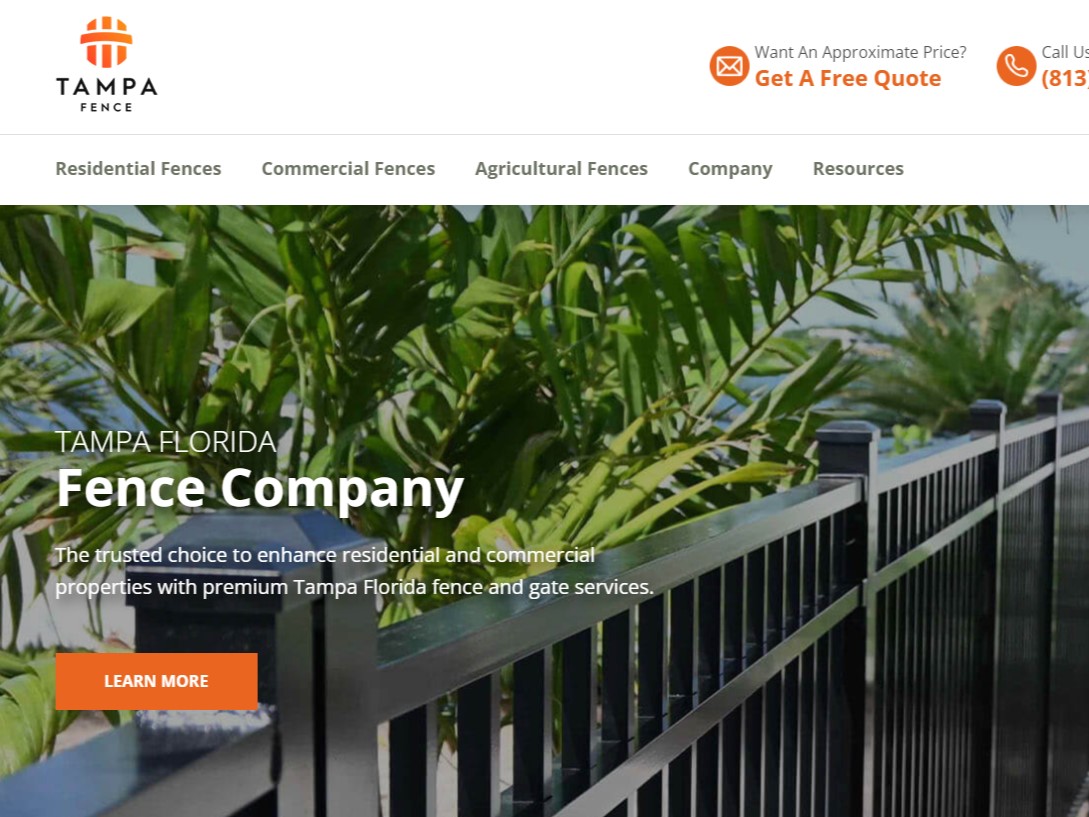 Photo of a website for a Tampa, Florida fence company